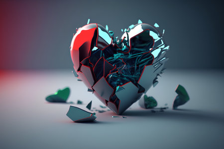 Broken heart on a dark background. 3d rendering, 3d illustration.の素材