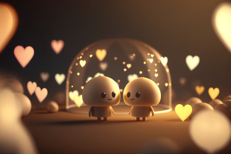 3d render of cute couple in love with valentine backgroundの素材