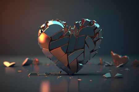 Broken heart on a dark background. 3d rendering, 3d illustration.の素材