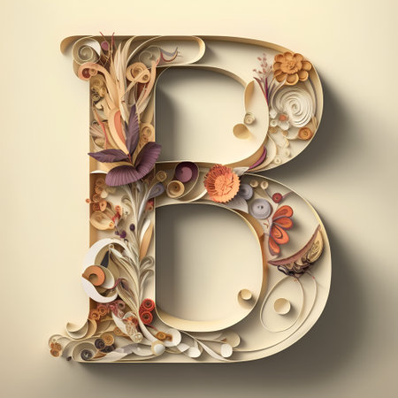 Vintage capital letter B with floral ornament. 3D illustration.の素材