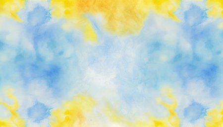 Watercolor abstract background with blue, yellow and orange splashes.の素材