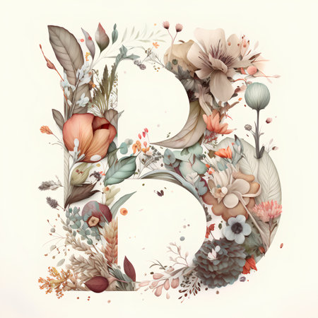 Floral letter B, hand drawn in watercolor, vector illustrationの素材