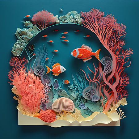 Underwater world with corals, fish and seaweed. Vector illustration.の素材