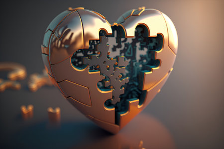 Golden heart with snowflakes. 3d rendering, 3d illustration.の素材