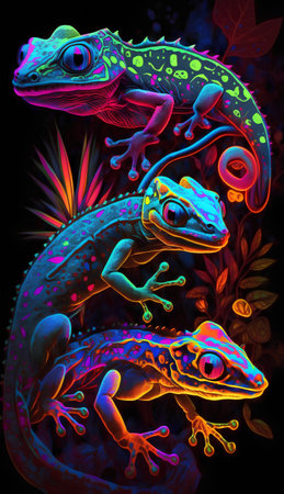 Lizard on a black background. Illustration of a lizard.の素材