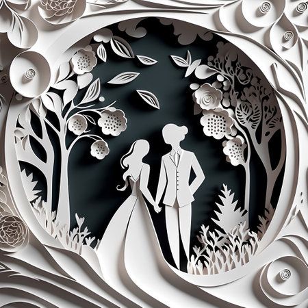 Wedding couple in the style of paper cut. Wedding invitation.の素材
