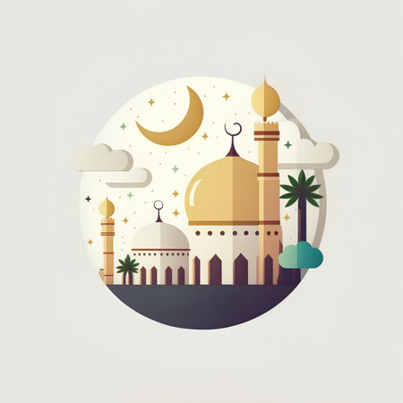 Mosque in the moonlight. Vector illustration for your design.の素材