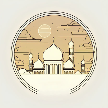 Mosque in round frame. Vector illustration. Ramadan Kareem.の素材