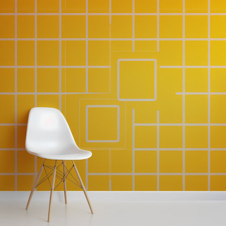Minimalist interior with modern chair and yellow tile wall. 3d renderの素材