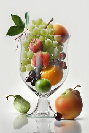 Fruits in a glass vase on a white background, 3d renderの素材