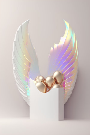 3d render of golden eggs in a gift box with wings.の素材