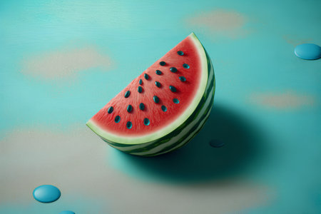 Watermelon on a turquoise background. Minimalism.の素材