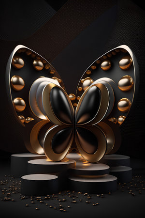 3d render, abstract background, black and gold, luxury podium for product displayの素材