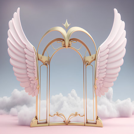 Wedding arch in the sky with wings. 3D renderingの素材