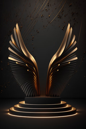 3d render, abstract background with golden elements, podium for product displayの素材