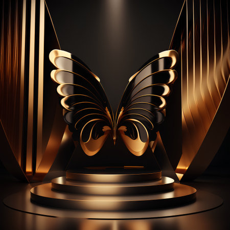 Abstract black background with gold elements. 3d rendering, 3d illustration.の素材