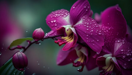 Beautiful purple orchid with drops of dew on the petalsの素材