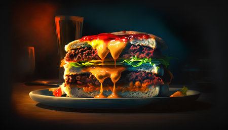 Chocolate cake with caramel sauce on plate. 3d illustration.の素材