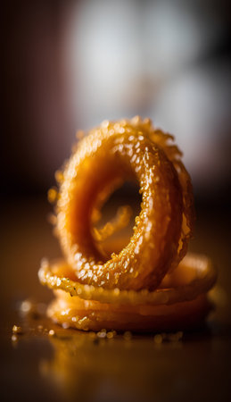Sugar rings on a dark background. Selective focus. Toned.の素材