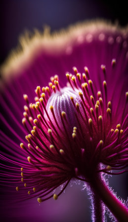 Close up of a red pincushion protea flower.の素材