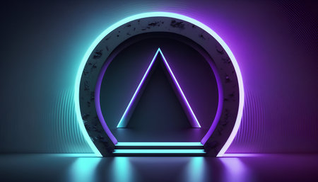 Futuristic abstract background with neon light, 3d render illustrationの素材
