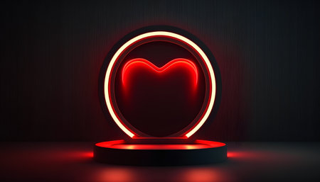 Neon podium illuminated with red light. Vector illustration. Eps 10の素材