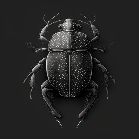 Black beetle isolated on black background. 3d illustration. Vintage style.の素材