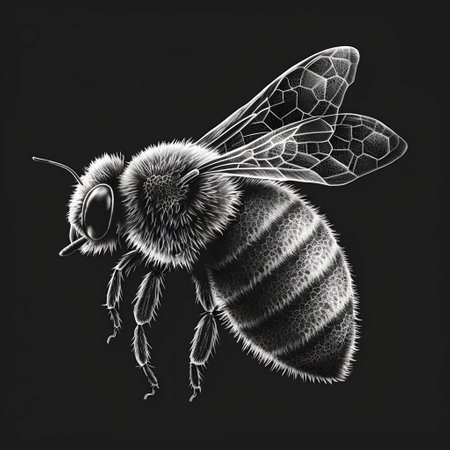 Vector illustration of a bee on a black background. Tattoo art.の素材