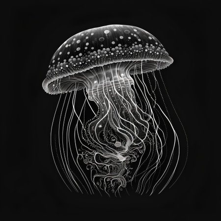 Jellyfish on a black background. 3d rendering, 3d illustration.の素材