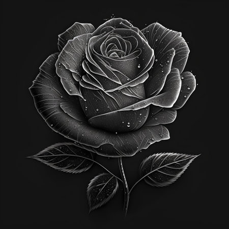 Black and white rose on a black background. 3d illustration.の素材