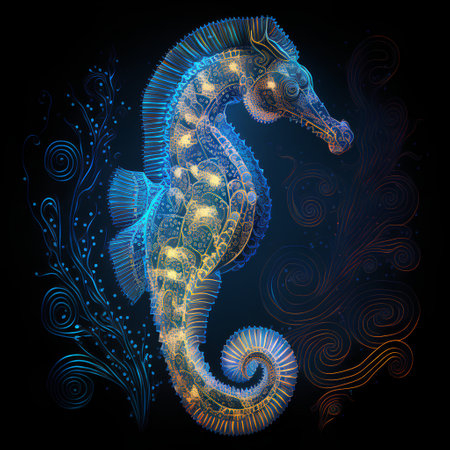 Beautiful seahorse on a dark background. Vector illustration.の素材