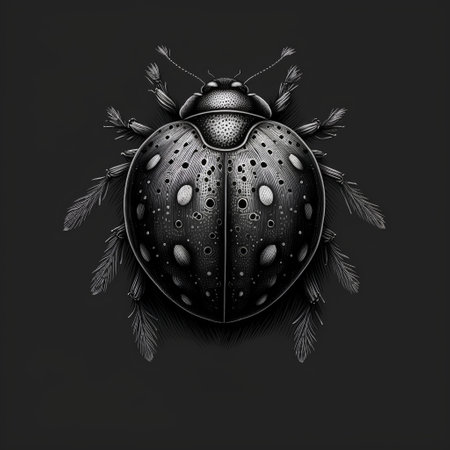 Illustration of a ladybug on a black background. Vector illustration.の素材