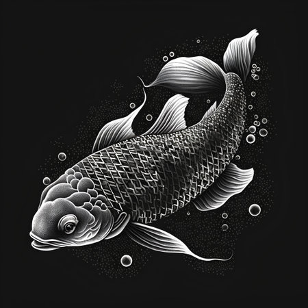 Koi fish in the sea. Vector illustration on black background.の素材