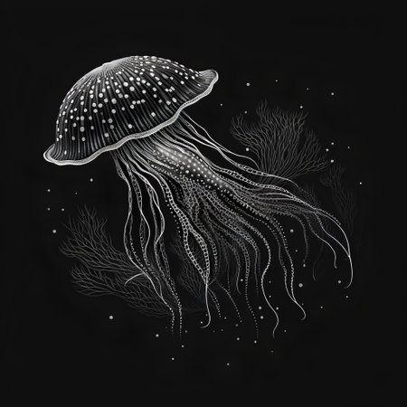 Jellyfish in the sea. Vector illustration on a black background.の素材