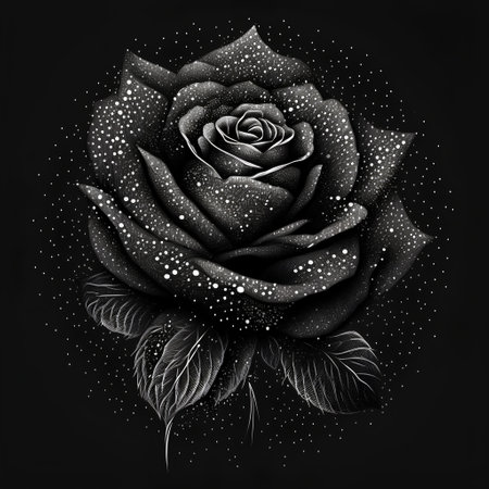 Black rose on black background. Vector illustration. Black and white.の素材