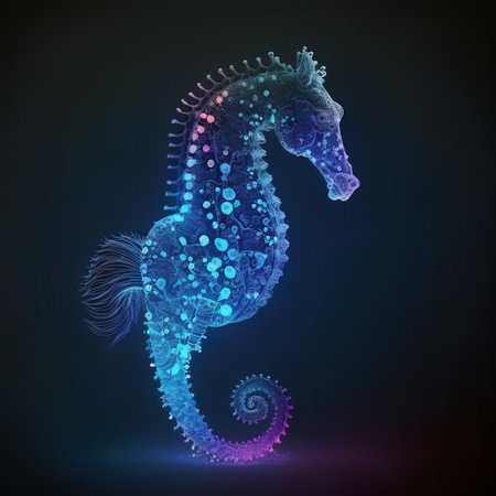 Hippocampus horse on a dark background. Vector illustration.の素材