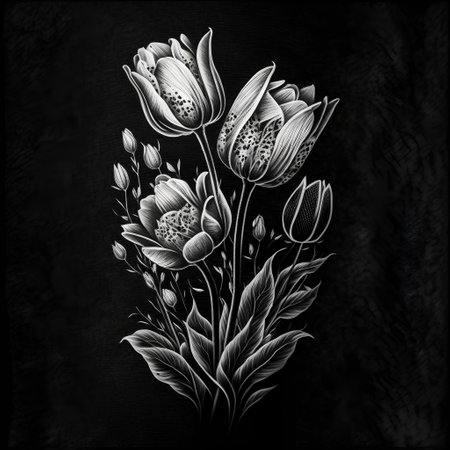 Vintage floral background. Hand drawn flowers on a black background.の素材