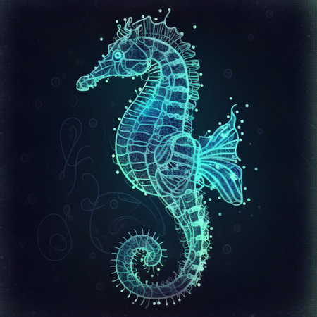 Hand drawn seahorse on dark background. Vector illustration for your designの素材