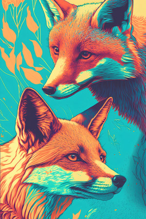 Vector illustration of foxes in the wild. Foxes in the forest.の素材