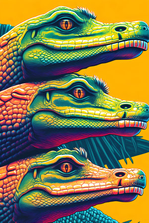 Crocodile head on orange background. Colorful illustration.の素材