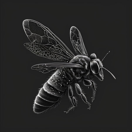 Bee on a black background. Vector illustration of a wasp.の素材