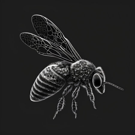 Honeybee on a black background. 3d rendering, 3d illustration.の素材