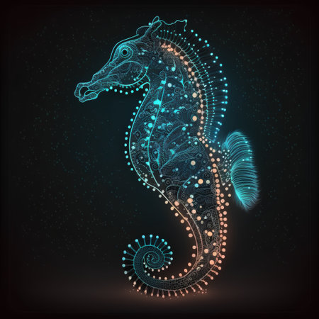 Hippocampus. Zodiac sign. Vector illustration on dark background.の素材