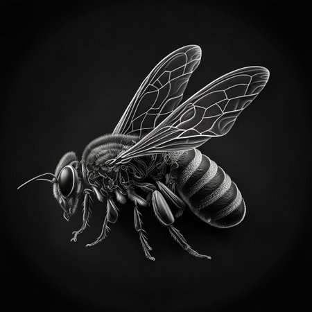 Illustration of a bee on a black background. 3d renderingの素材
