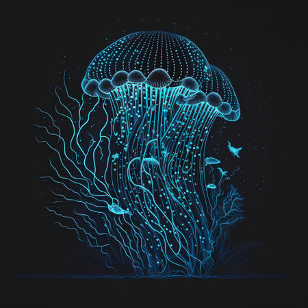 Jellyfish on a dark background. Vector illustration of a jellyfish.の素材