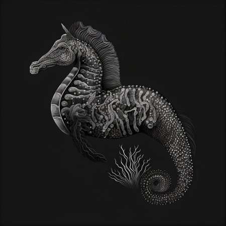 Hippocampus sea horse on dark background. Vector illustration.の素材