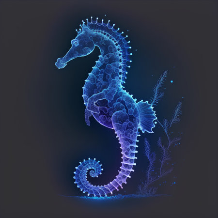 Seahorse. Vector illustration of a blue sea horse on a dark background.の素材