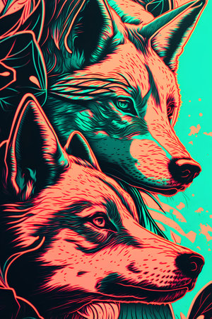 Fox head with abstract grunge background. Vector illustration for t-shirt designの素材