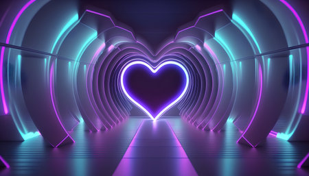 3d render, abstract background, neon lights, neon lights in the shape of a heartの素材