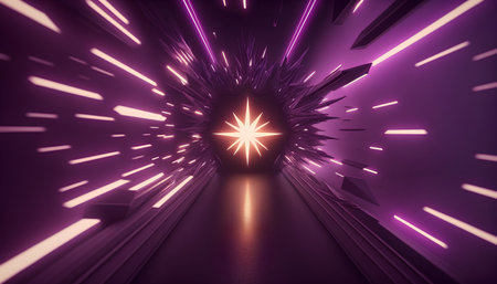 abstract futuristic tunnel with lights and stars, 3d render illustrationの素材